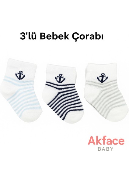 Çapa Desenli Pamuk Yenidoğan Bebek Çorabı 0-6 Ay