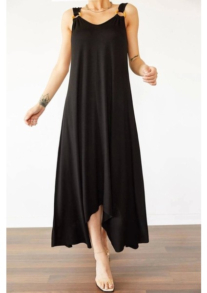 Kadın Çan Dokuma Kumaş V Yaka Asimetrik Kesim Elbise fiyatları