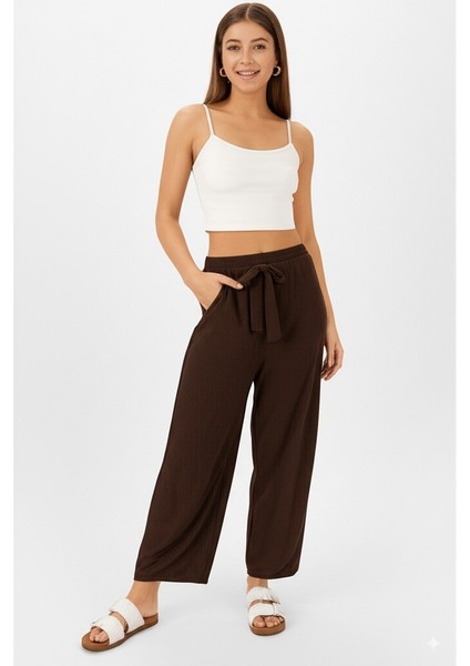 Kadın Pantolon Pamuklu Burgu Kumaş Beli Lastikli Saç Örgü Modelli Likralı Geniş Paça modelleri