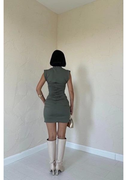 Haki Büzgülü Kolsuz Elbise fırsatları