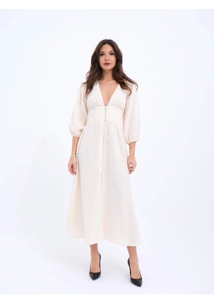 7096 Elbise-Krem