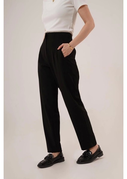 Çift Pens Detaylı Siyah Pantolon
