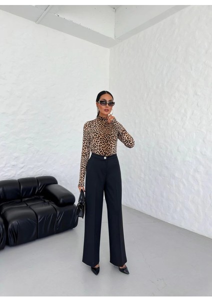 230 gr Poly Viscose Lycra Metal Düğme Palazzo Pantolon