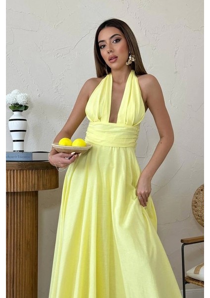 Sarı Askılı Keten Elbise modelleri