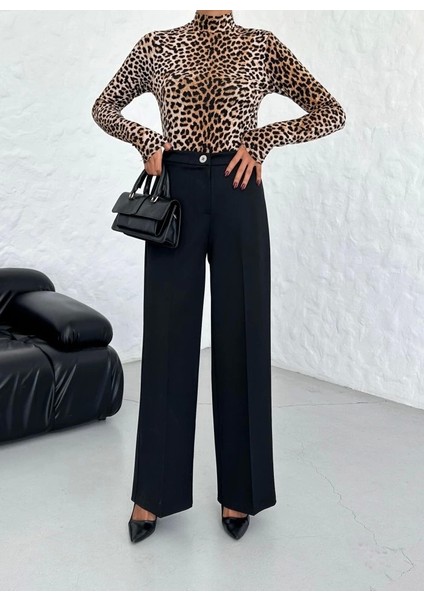 230 gr Poly Viscose Lycra Metal Düğme Palazzo Pantolon modelleri