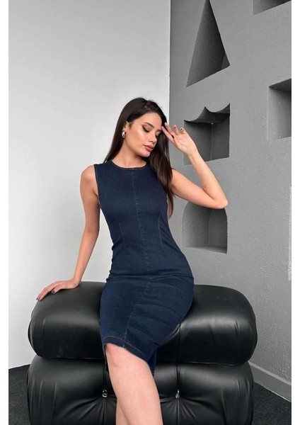 Mavi Arkası Fermuarlı Kot Elbise modelleri