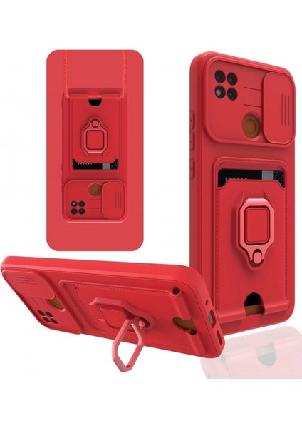 Newface Xiaomi Redmi 9c Kılıf Zuma Kartvizitli Yüzüklü Silikon - Kırmızı