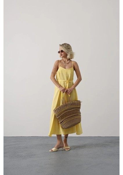 Askılı Basic Uzun Elbise - Sarı fırsatları