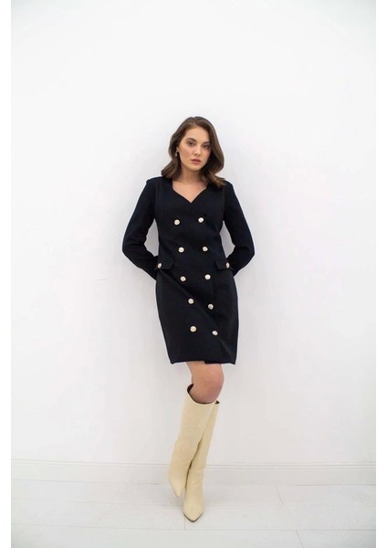 Siyah Gold Düğmeli Ceket Elbise fiyatları