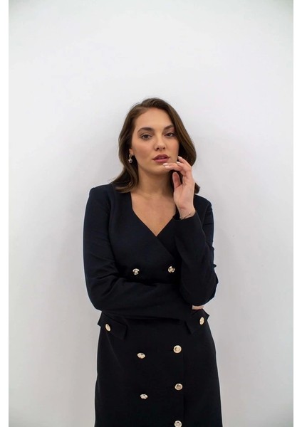 Siyah Gold Düğmeli Ceket Elbise modelleri