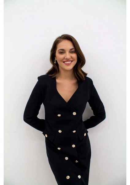 Siyah Gold Düğmeli Ceket Elbise fırsatları