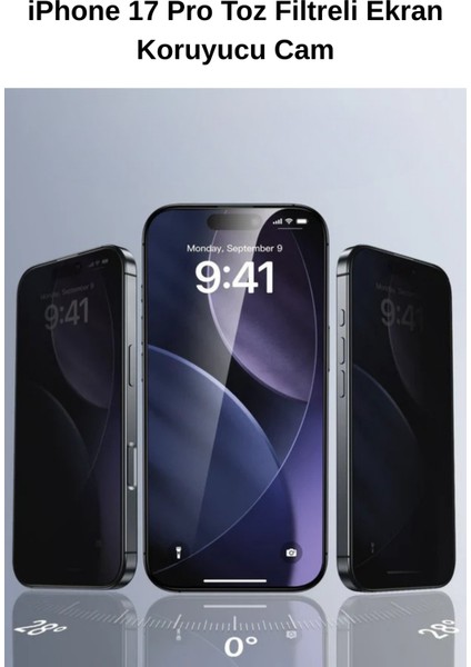 iPhone 17 Pro 9h+ Tam Kaplayan Toz Filtreli Parmak Izi Bırakmayan Safir Ekran Koruyucu Cam