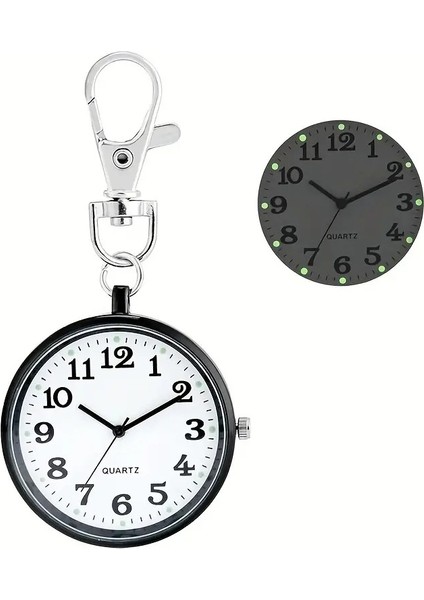 Anahtarlık Klipsli Analog Quartz Cep Saati Siyah