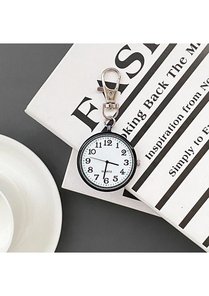 Anahtarlık Klipsli Analog Quartz Cep Saati Siyah