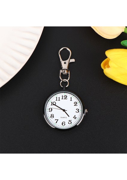 Anahtarlık Klipsli Analog Quartz Cep Saati Siyah