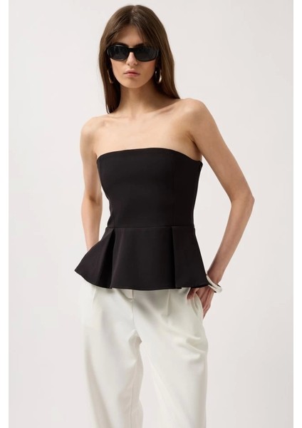 Pileli Straplez Bluz