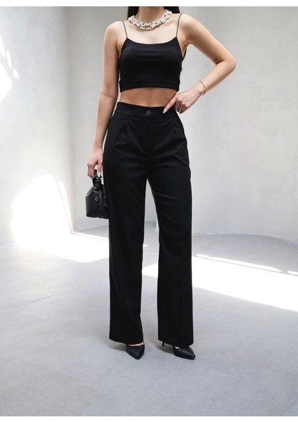 Arkasi Lasti̇kli̇ Pi̇leli̇ Dökümlü Wide Leg Pantolon modelleri