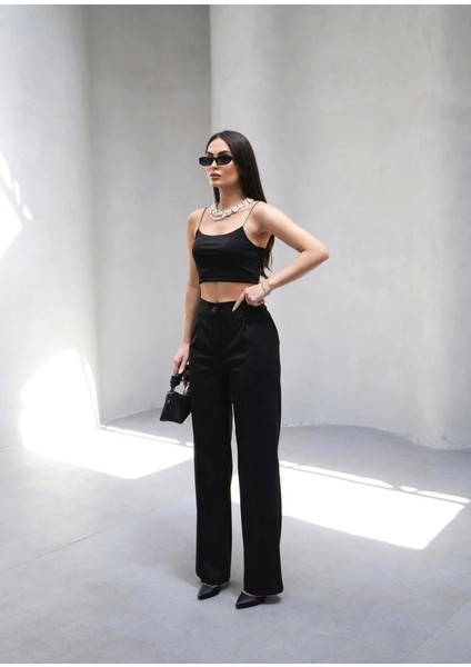 Arkasi Lasti̇kli̇ Pi̇leli̇ Dökümlü Wide Leg Pantolon fırsatları