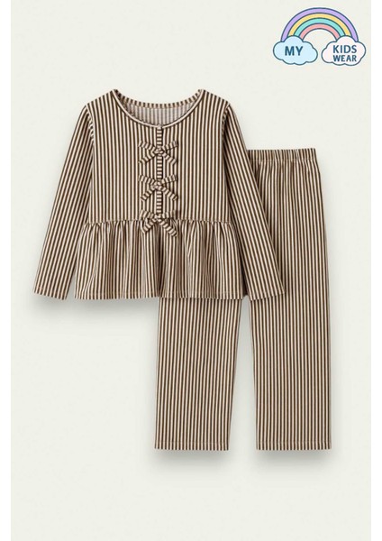 Kız Çocuk Çizgili Fırfırlı Pijama Takımı 5-16 Yaş 12048