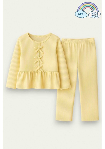 Kız Çocuk Çizgili Fırfırlı Pijama Takımı 5-16 Yaş 12045