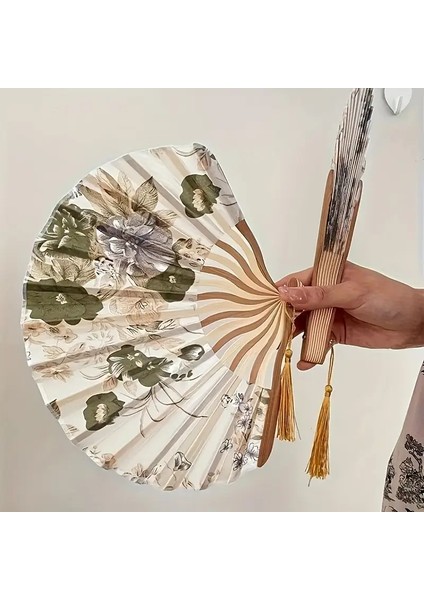 Tasarımlı Retro Bambu Katlanır Yelpaze - Japon Tarzı El Yelpazesi