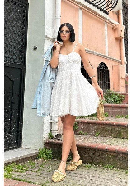 Beyaz Askılı Fisto Mini Elbise