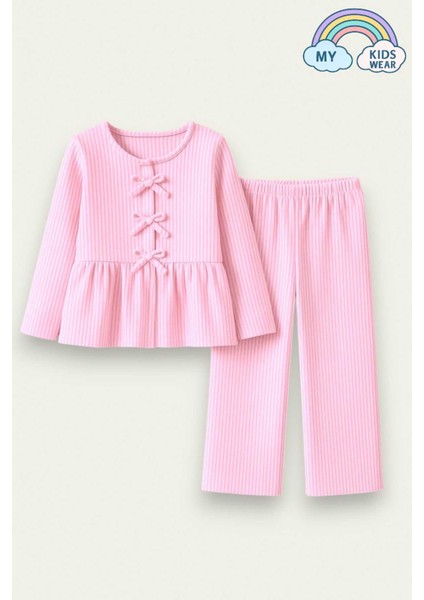 Kız Çocuk Çizgili Fırfırlı Pijama Takımı 5-16 Yaş 12047