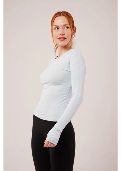 Uzun Kollu Basic Bebe Mavisi Bluz modelleri