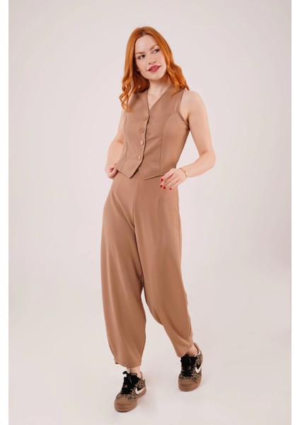 Önü Düğmeli Camel Yelek fiyatları