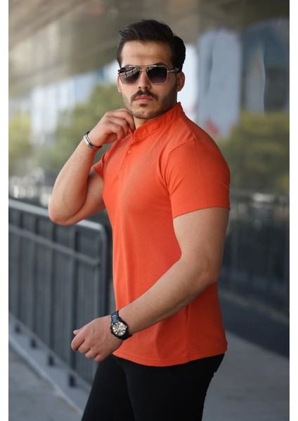 Erkek Hakim Yaka Dokuma Pamuklu Kumaş Kısa Kollu Tişört fiyatları