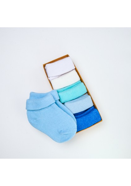 Ocean Renkler Organik 5 Li Yıkanmış Yenidoğan ve Erkek Bebek Çorabı 0-2 Yaş