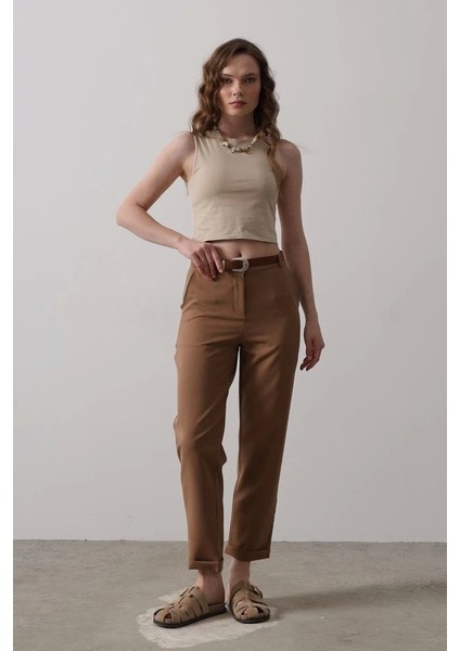 Kemerli Havuç Pantolon - Taba fiyatları