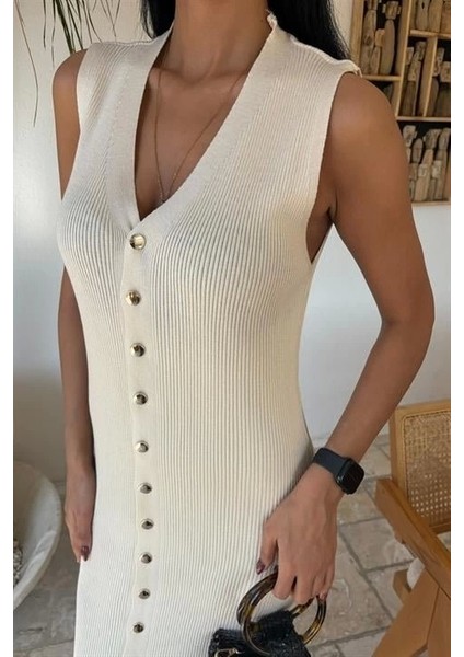 Önü Düğmeli Fitilli Kolsuz Elbise 2832 fiyatları