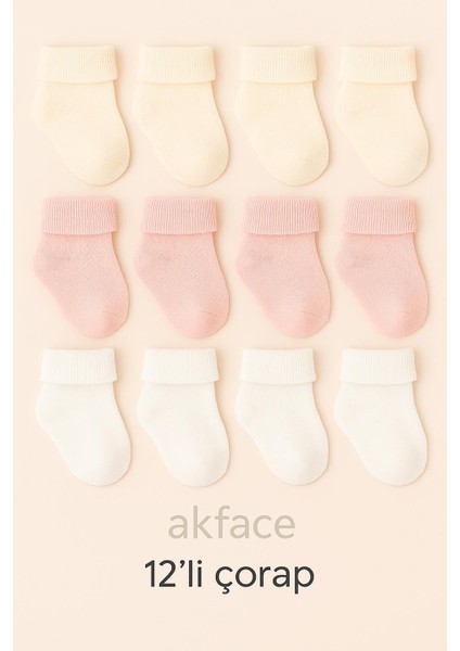 12 Çift 3 Renk Yıkanmış Pamuk Kız Bebek Çorabı 0-6AY