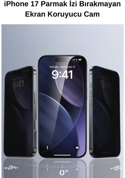 iPhone 17 9h+ Tam Kaplayan Parmak Izi Bırakmayan Safir Ekran Koruyucu Cam