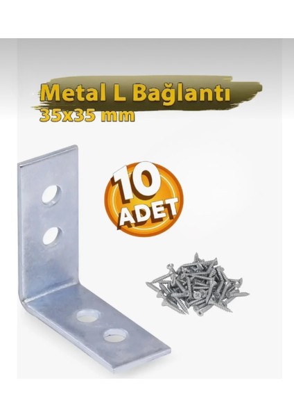 Mobilya Köşe Bağlantı Sabitleme L Demir Deprem Dolap Duvar Birleştirme Gönye 35X35 mm (10 Adet)