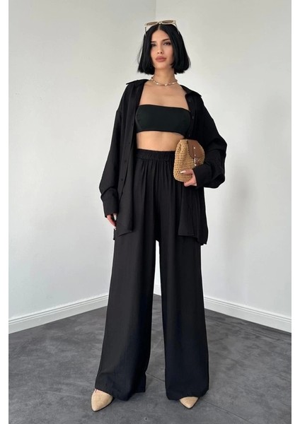 Siyah Alice Gömlek ve Bol Kesim Pantolon Takım