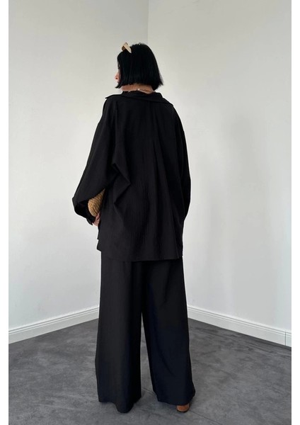 Siyah Alice Gömlek ve Bol Kesim Pantolon Takım modelleri