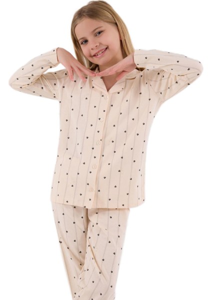 Kız Çocuk Krem Uzun Kollu Pijama Takımı 3435-G fiyatları
