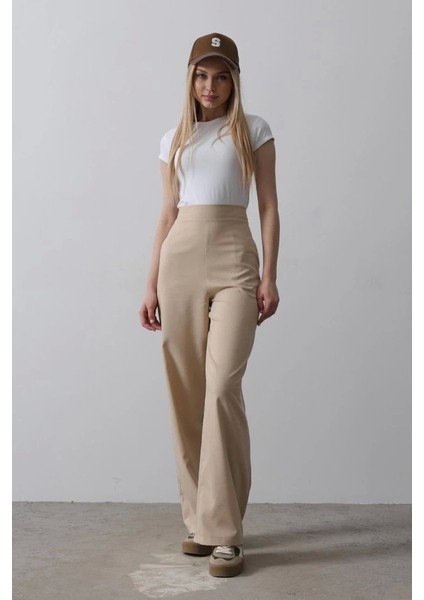 Beli Yarım Lastikli Palazzo Pantolon - Camel