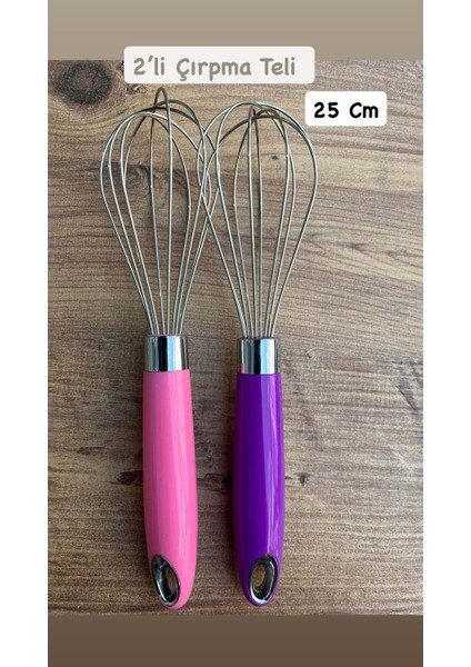 2 Adet 25 cm Paslanmaz Çelik Metal Çırpma Teli – Yumurta, Kek ve Hamur Karıştırma