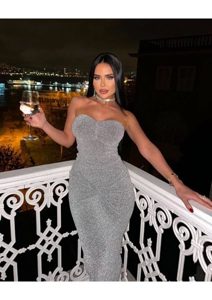 Straplez Simli Uzun Elbise fiyatları