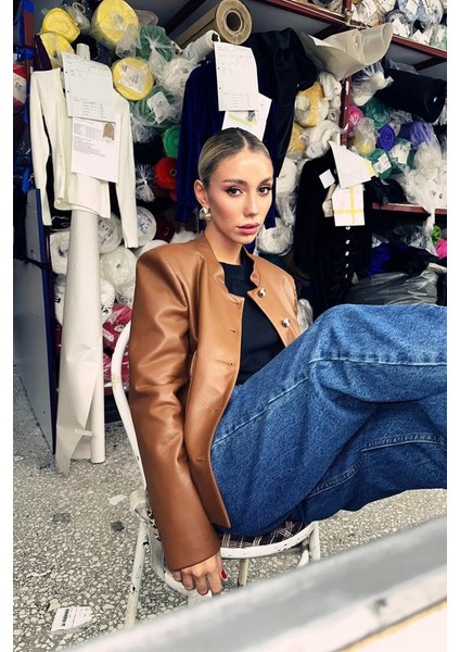 Kahverengi Önü Düğme Kapamalı Deri Ceket fırsatları