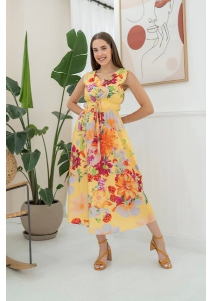 Sarı Çiçek Desenli Yazlık Elbise fiyatları