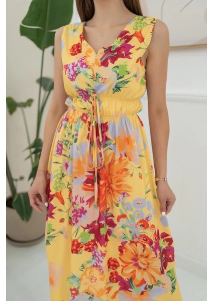 Sarı Çiçek Desenli Yazlık Elbise modelleri