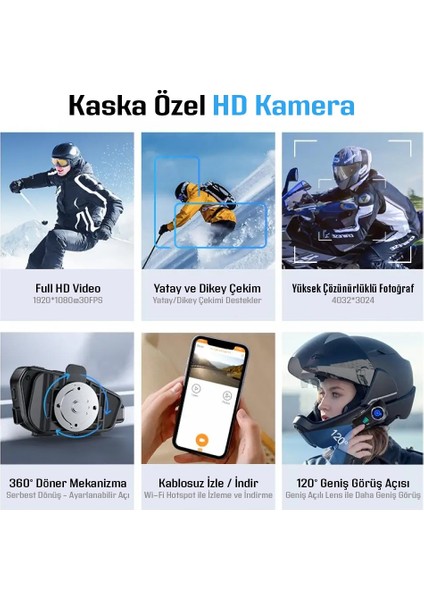 Motosiklet Kask Interkom Su Geçirmez 1080P Hd Sürüş Kaydedici Kamera 5.3 Bluetooth fırsatları