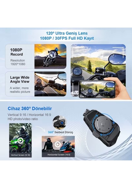 Motosiklet Kask Interkom Su Geçirmez 1080P Hd Sürüş Kaydedici Kamera 5.3 Bluetooth indirimleri