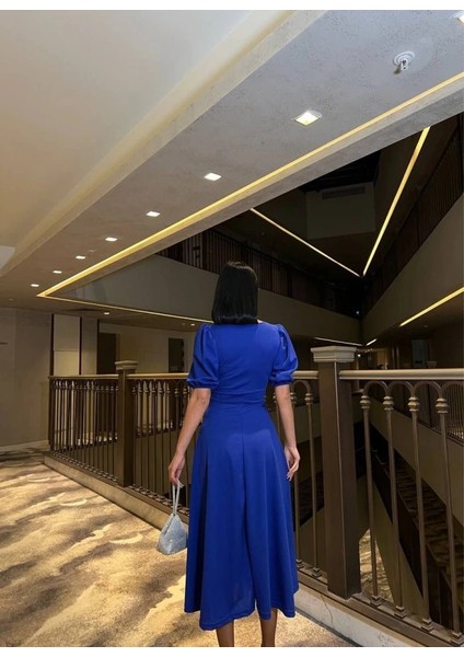 Kadın Bisiklet Yaka Kısa Kol Lastik Detay Uzun Elbise fırsatları