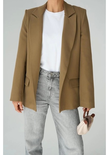 Astarı Çizgili Ceket - Vizon