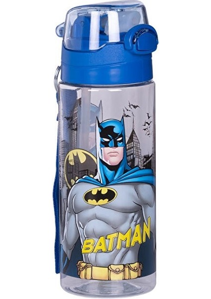 Erkek Çocuk Matara 500 ml Mavi Renk 1 Adet Batman Plastik Lisanslı Okul Matarası Süper Kahraman Pipetli Suluk